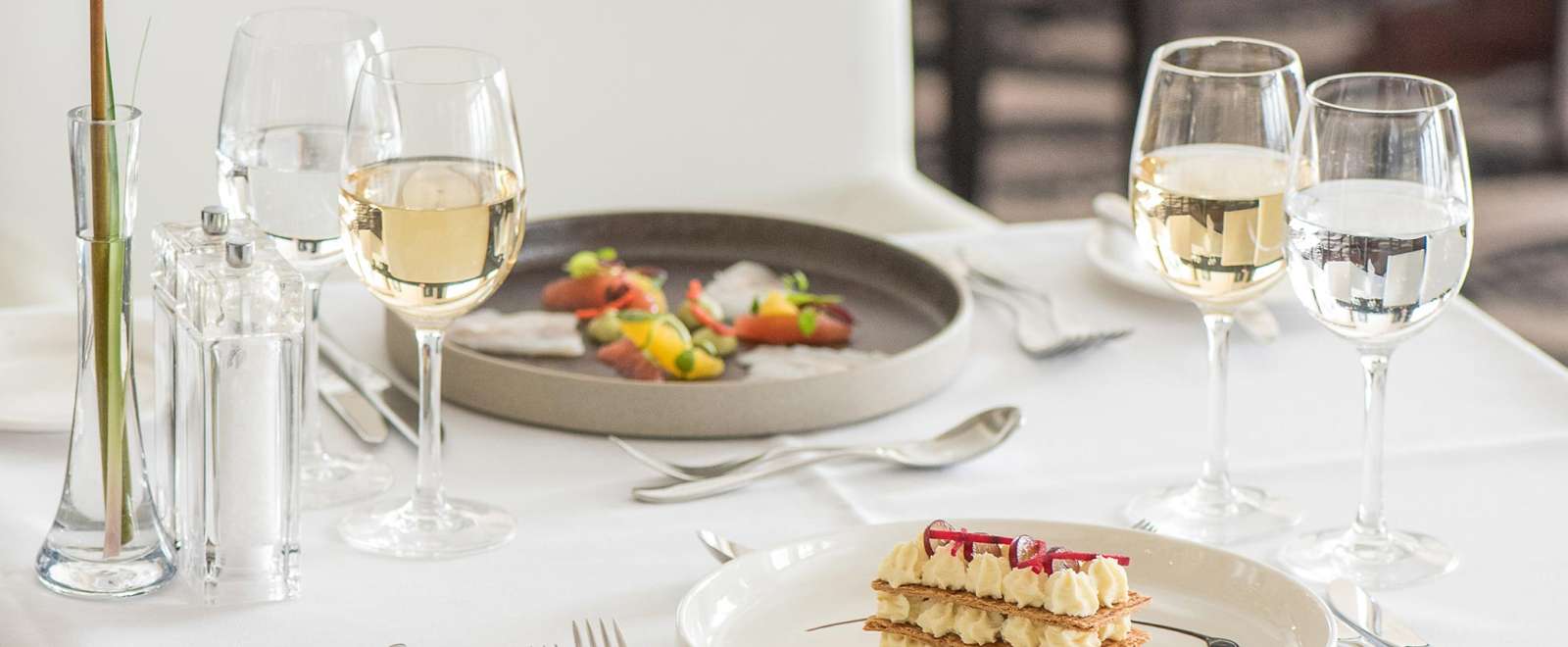 Starters on a table in the Bay View Restaurant, Carlyon Bay Hotel