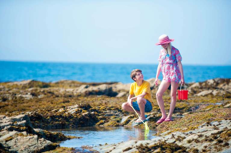 Carlyon Bay Hotel Brother and Sister Exploring Rock Pools at the Local Beach
