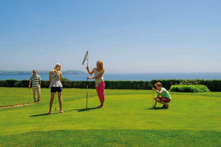 Carlyon Bay Hotel Family Enjoying the Hotel Putting Green