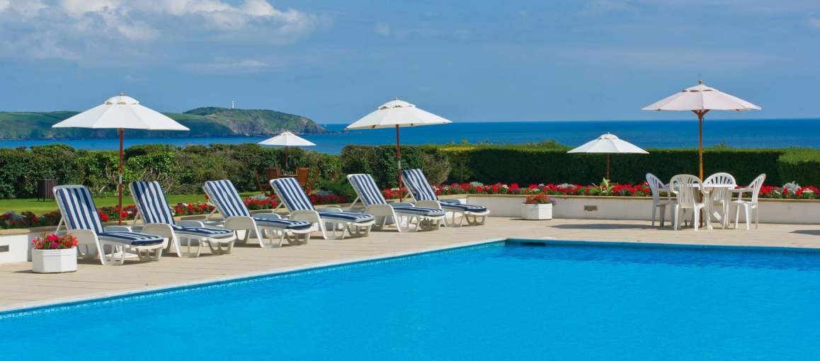Carlyon Bay Hotel Outdoor Swimming Pool and Sun Loungers