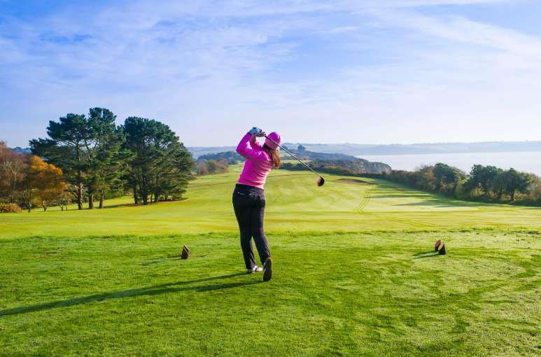 Carlyon Bay Hotel Golfer Playing on Golf Course Overlooking the Sea