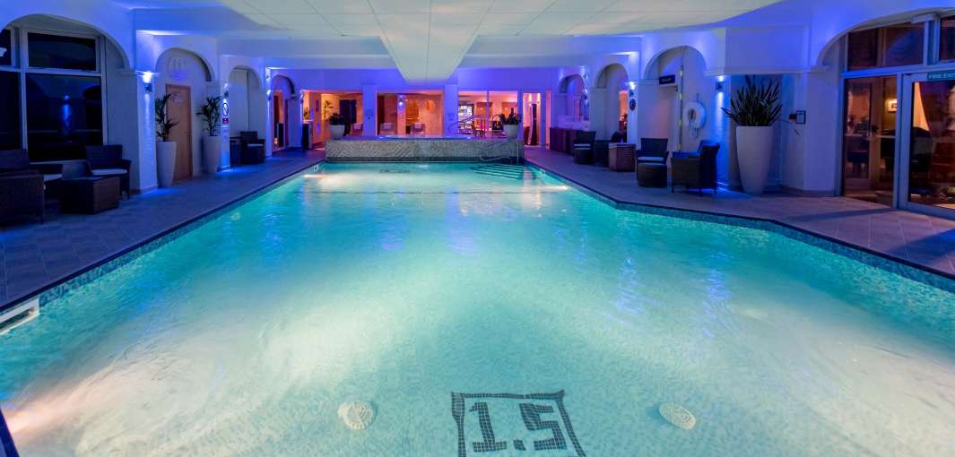 Carlyon Bay Hotel Indoor Swimming Pool and Jacuzzi Hot Tub Spa at Night