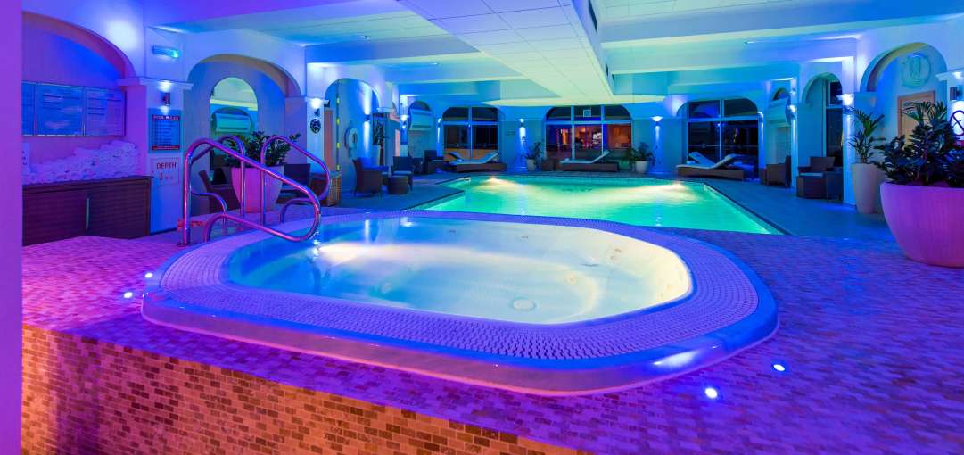 Carlyon Bay Hotel Indoor Swimming Pool and Jacuzzi Hot Tub Spa at Night