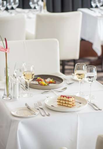 Starters on a table in the Bay View Restaurant, Carlyon Bay Hotel