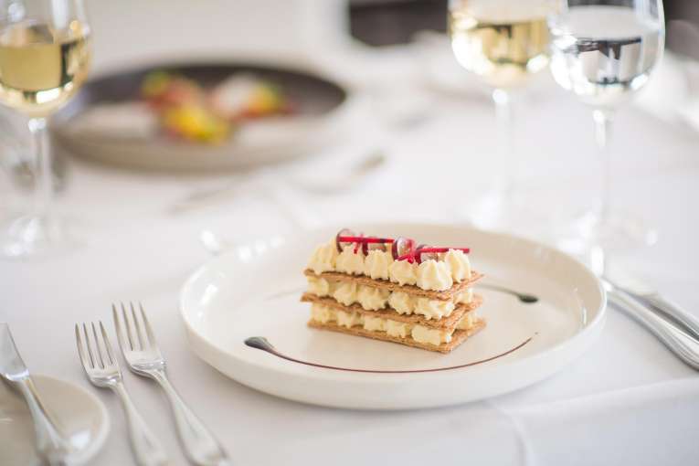 Goats Cheese Mille Feuille with Grape Chutney in the Bay View Restaurant, Carlyon Bay Hotel