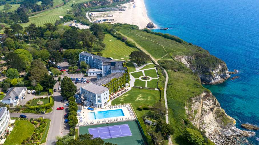 Drone Aerial shot of Carlyon Bay Hotel by Scott Fisher