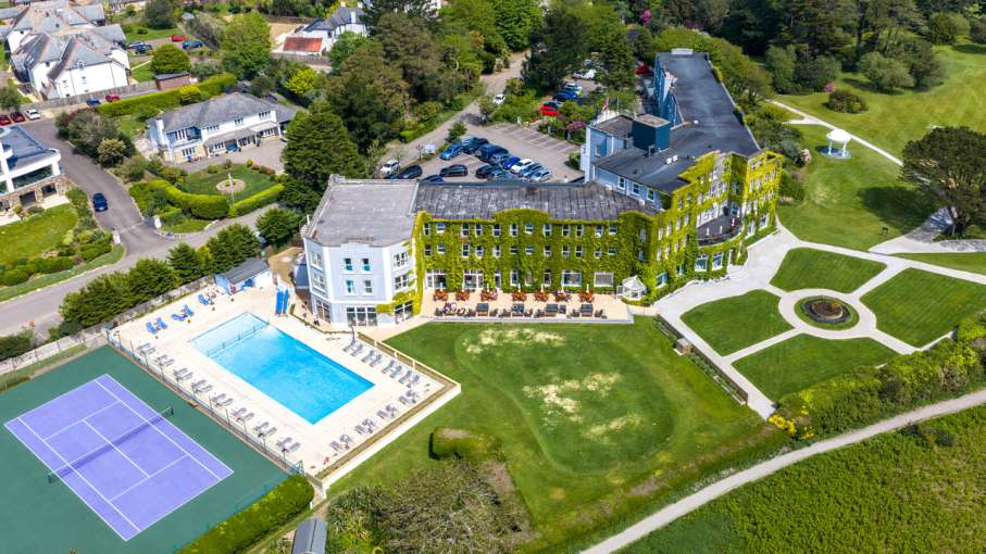 Drone Aerial shot of Carlyon Bay Hotel by Scott Fisher