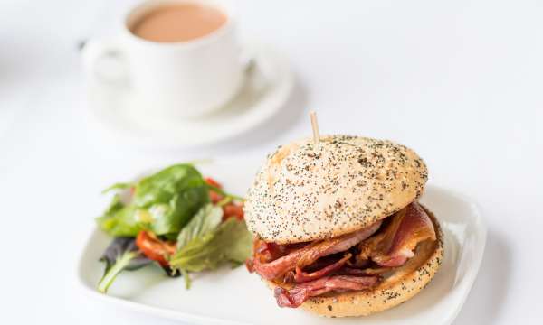 Bacon bap and cup of tea