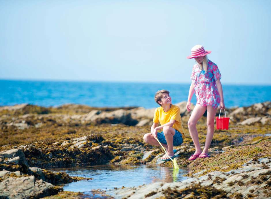 Carlyon Bay Hotel Brother and Sister Exploring Rock Pools at the Local Beach