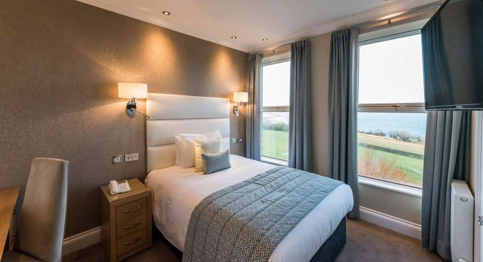 Carlyon Bay Hotel Single Sea Facing Room (216) Accommodation Bed and View